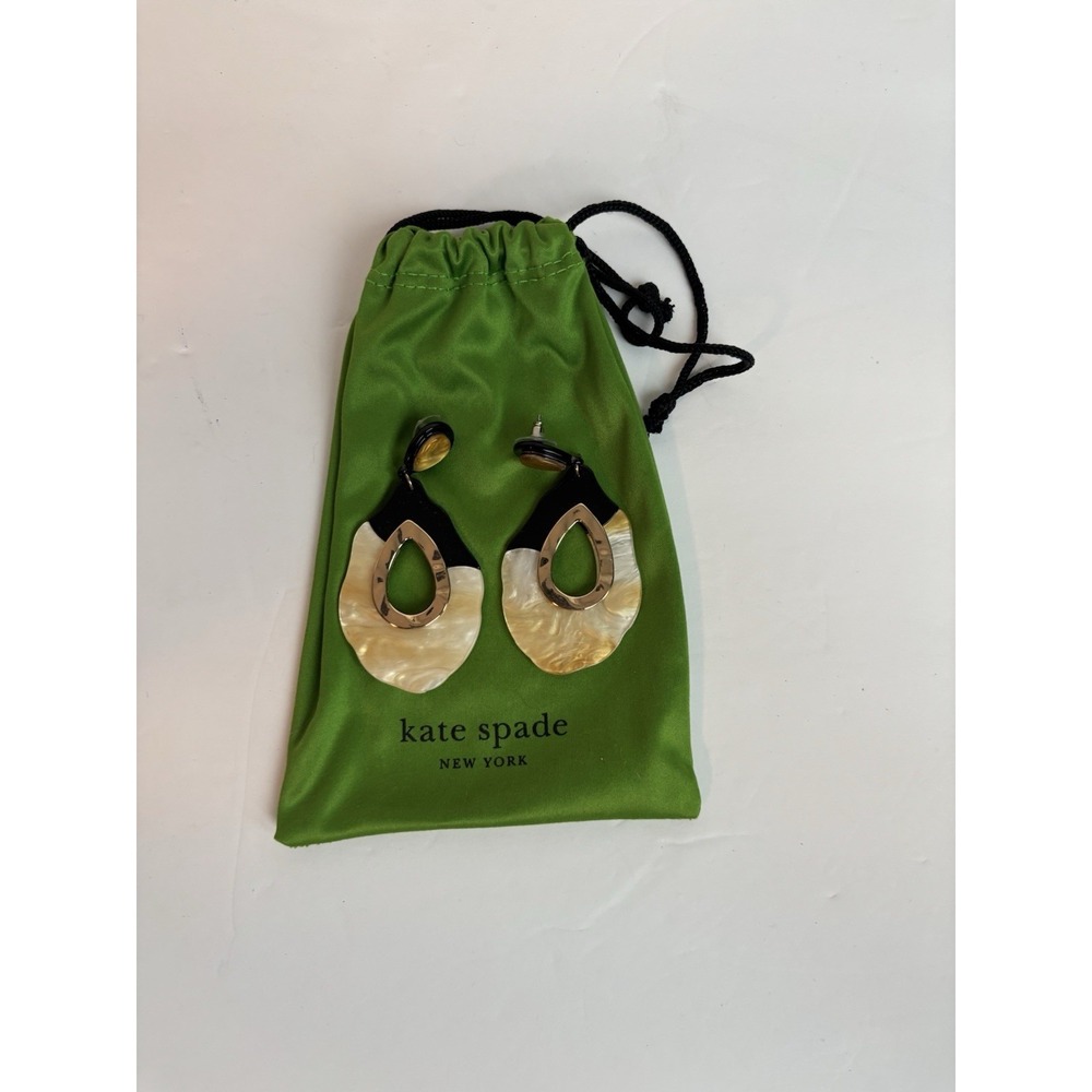 Kate Spade New York Tear Drop Earrings Black Goldtone Mother Of Pearl